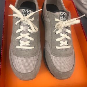 Tory Burch Gray and Blue Sneakers Suede Mesh Design
